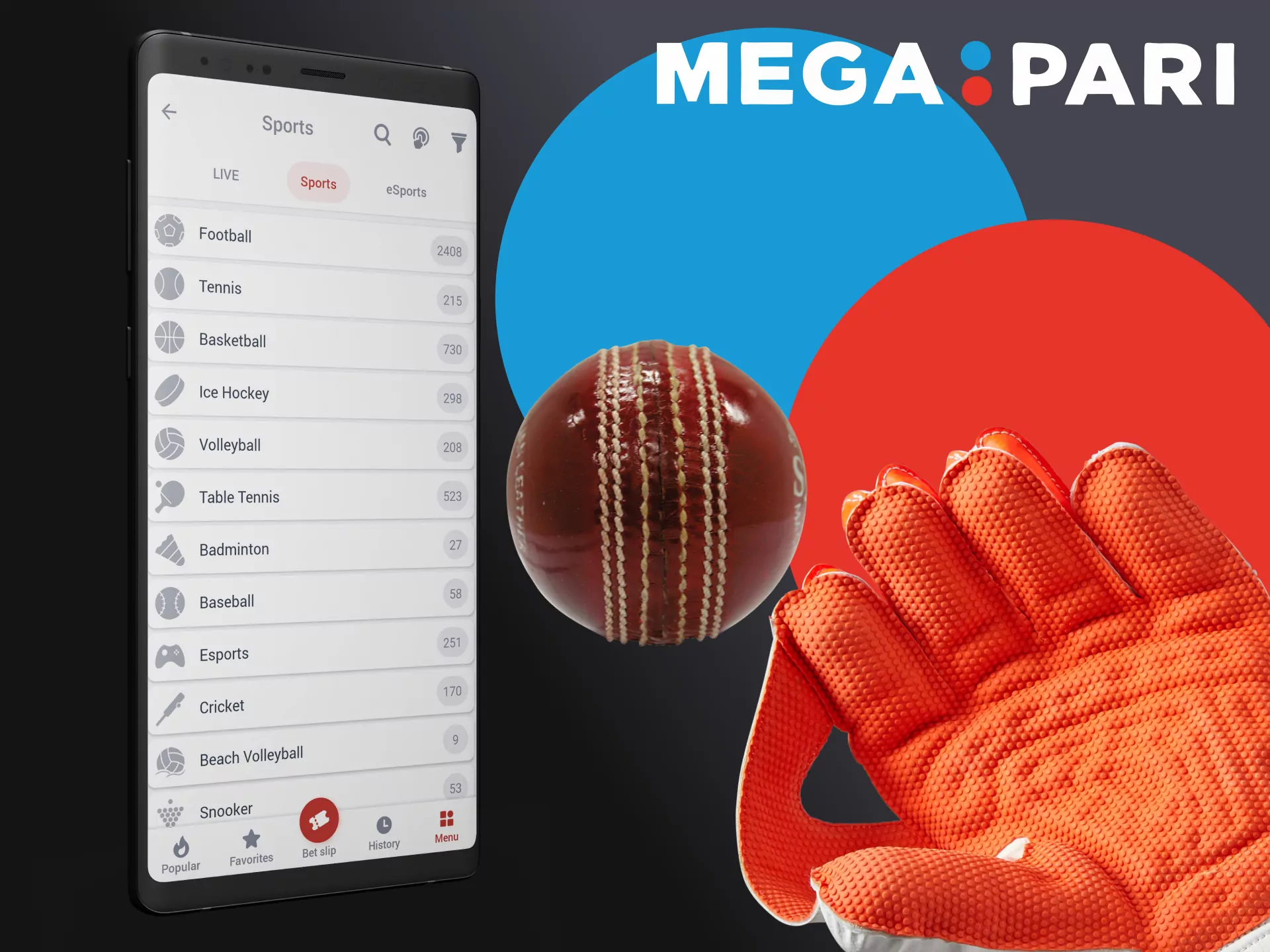 Select a sport, event, and odds to place a bet in the Megapari app.